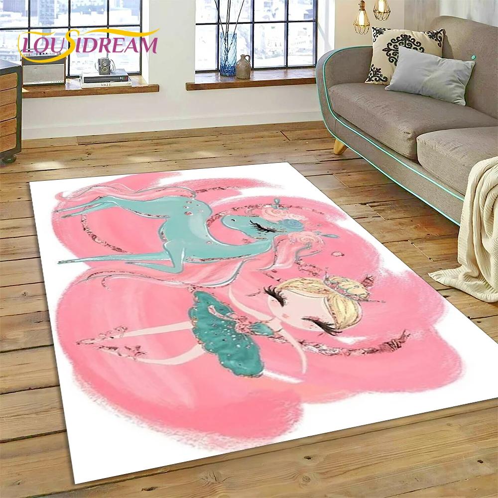 Alfombra Alfombra de Dibujos Animados de Hada Bailarina de Ballet de Ensueño Linda para Decoración de Sala de Estar Dormitorio, Decoración Antideslizante para Sofá Felpudo Niño
