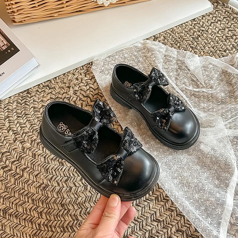 

Girls Glitter Bow Soft Sole Flat Shoes Princess Casual Loafers for Spring Autumn Daily Wear Size 30 чорний