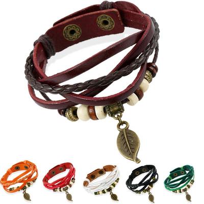 Armbanduhrarmband im koreanischen Retro-Stil mit Blattmuster aus Rindsleder mit echtem Leder und Webdesign