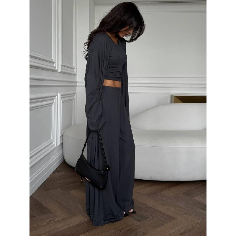 2026 Summer New Casual Cardigan Jacket, Camisole, Wide-Leg Pants Three-Piece Set for Women