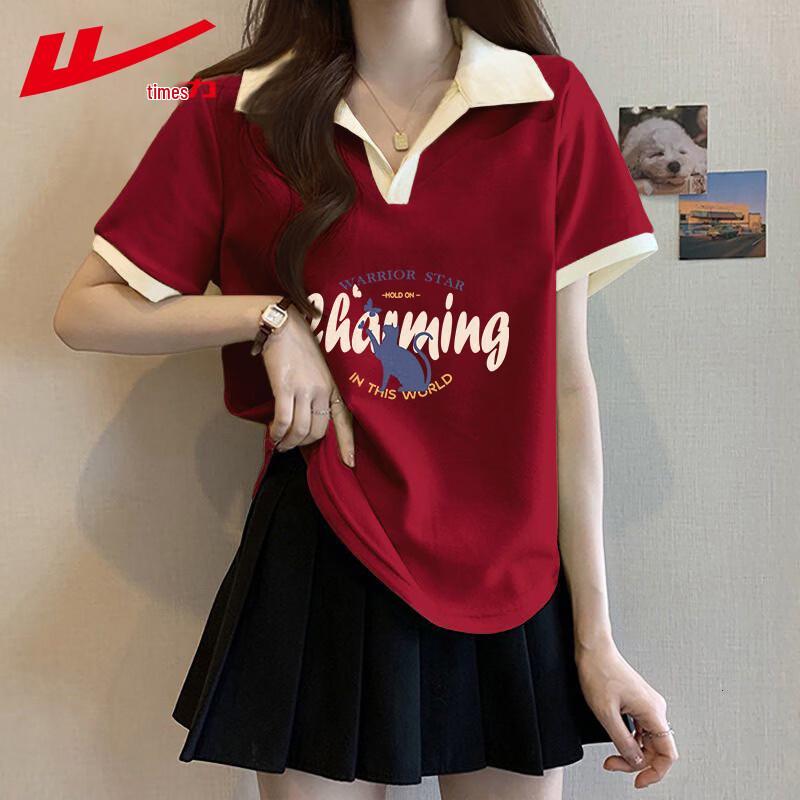 Warrior Women s Contrast Lapel Cotton Short Sleeve T-Shirt M