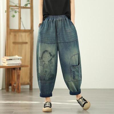 Grote maten dunne Vintage hoge taille casual losse Dames zomer herfst jeans denim harembroek