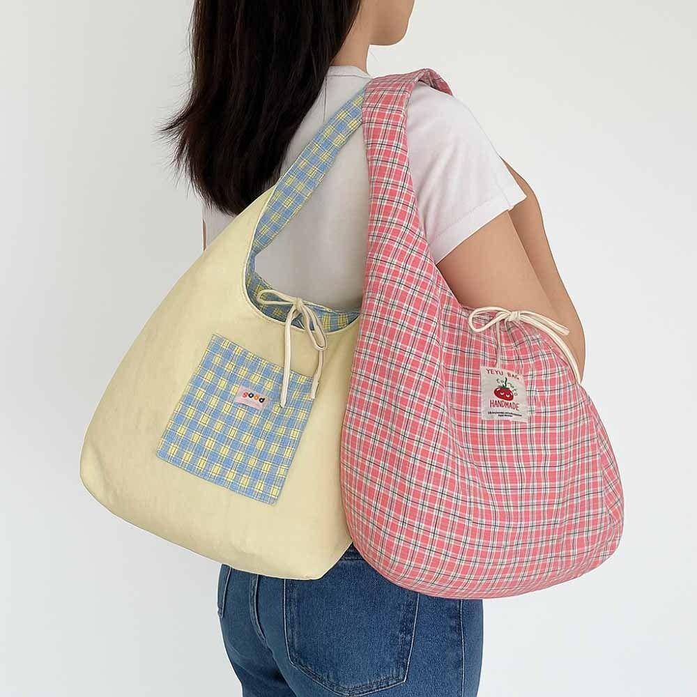 Vest Bag Fresh Color  Shoulder Bag Cloth Messenger Bag All-match Double Sided Plaid Bag  Travel