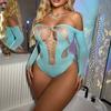 Sex underwear sexy bikini water blue long-sleeved perspective tube top temptation hollow one-piece stockings mesh