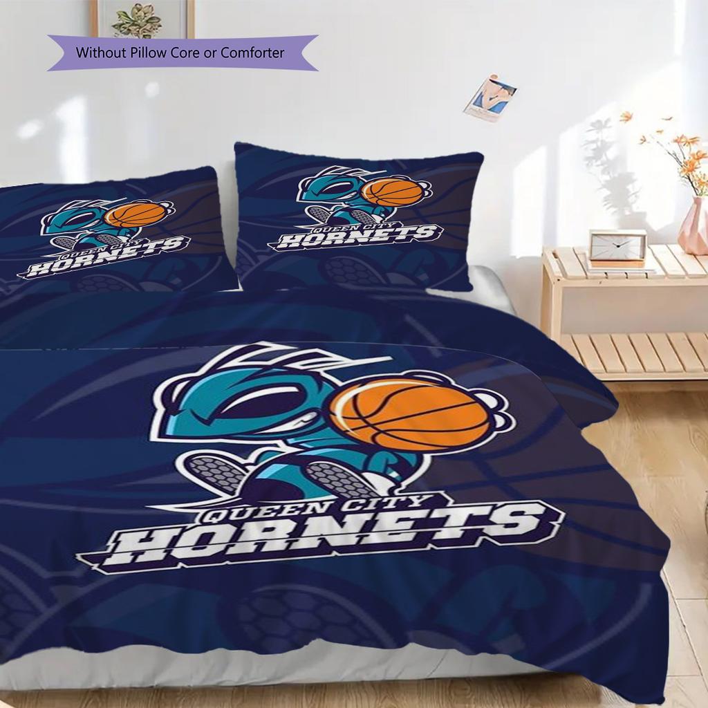 Queen City Hornets Dynamic Basketball Spirit Bedding(1 * duvet cover + 2 * pillowcase, without core)Bedding set Duvet cover and pillowcase