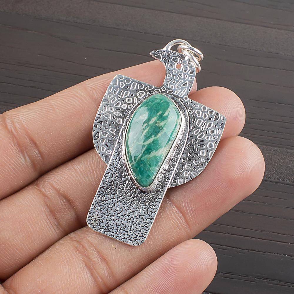 Natural Green Amazonite Gemstone 925 Sterling Silver Jewelry  Pendant 2.08  AJP-2285