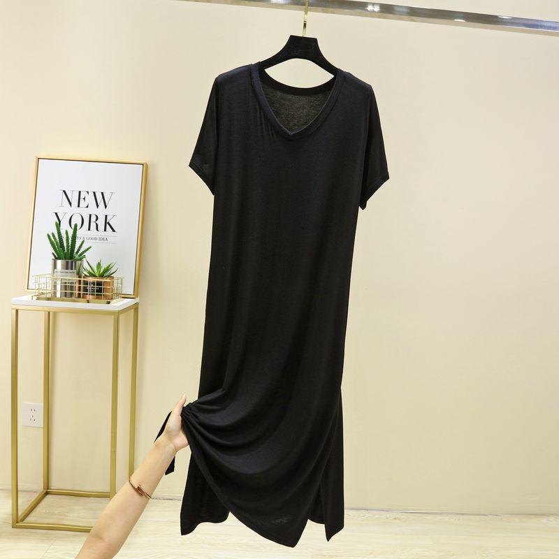 

Модальное платье Женское летнее нижнее белье Выше колена Базовое платье Свободное Большого размера Средней длины Длинное Повседневное Домашнее Ночная сорочка Black Plus code (65.00 kg-90.00 kg recommended