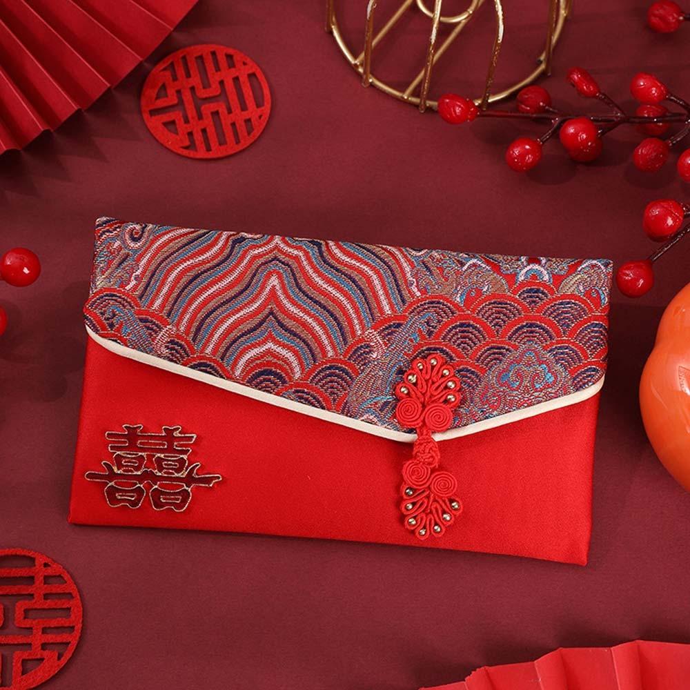 New Year Blessing Words Brocade Red Envelope Brocade Cloth Tassel New Year Money Bag  Party Gifts