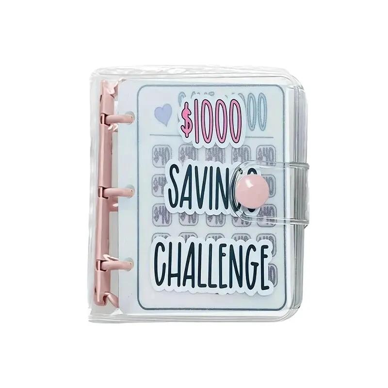 

Креативний 1000 $ Savings Challenge Палітурка з конвертом Міцний глянсовий ПВХ, Різдвяний подарунок Money Saving Challenge рожевий