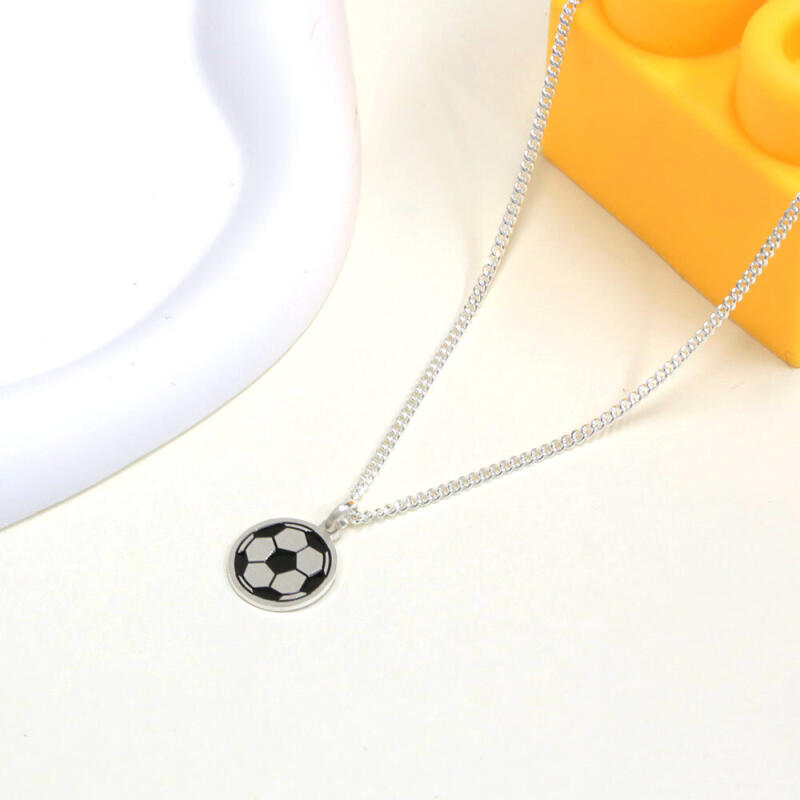 Silver 925 Soccer Ball Child Lost Prevention Necklace