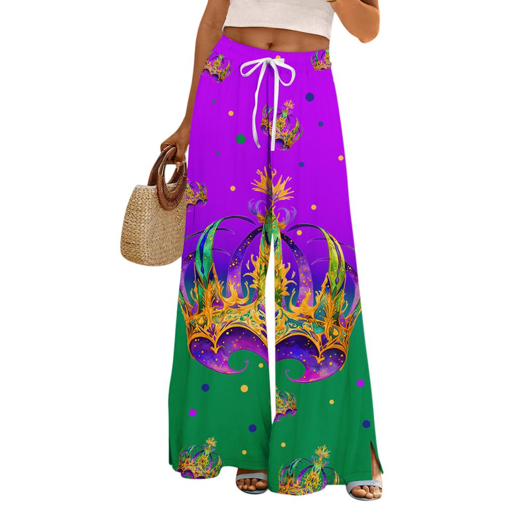 Damskie Luźne i Codzienne Spodnie z Szerokimi Nogawkami z Nadrukiem, z Elastycznym Pasem, Sznurkiem i Kieszeniami