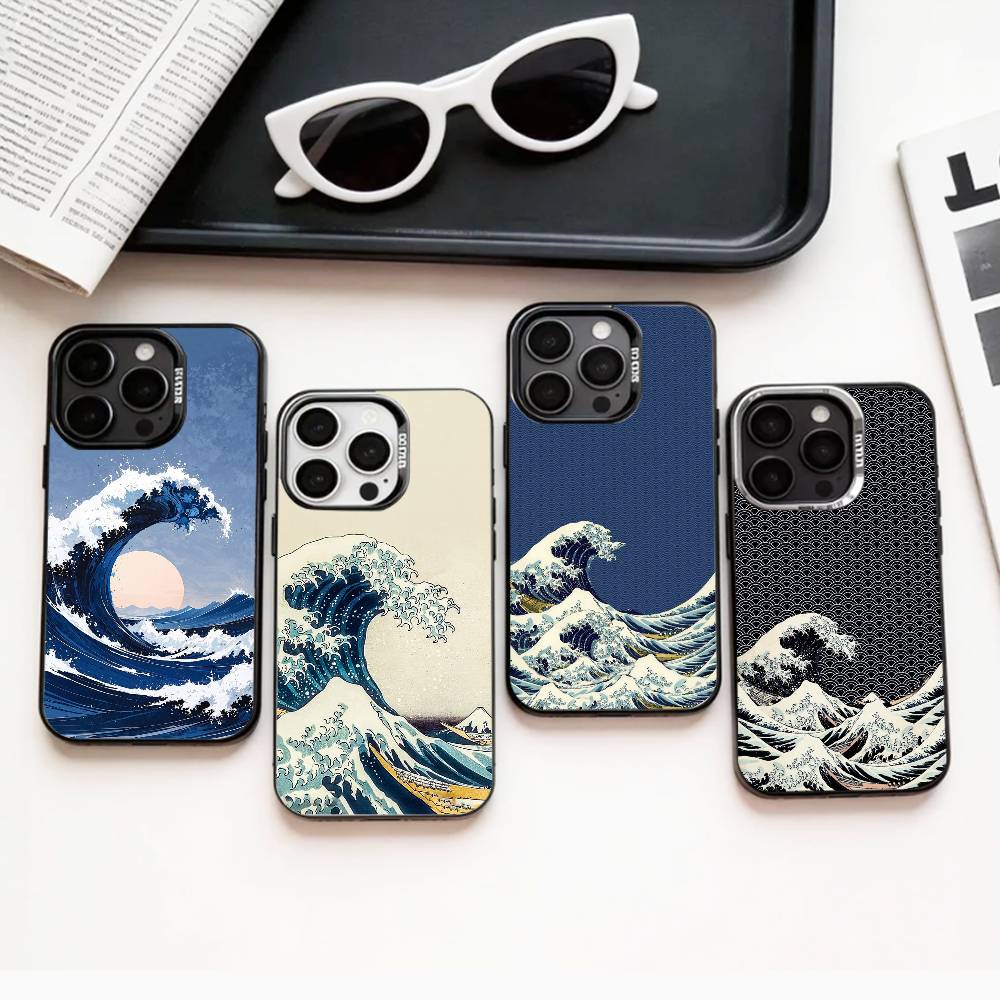 cool G-Great W-Wave Kanagawa Phone Case For iPhone17,16,15,14,13,12,11 Plus,Pro Max Colored Silver Plated Inside Cover