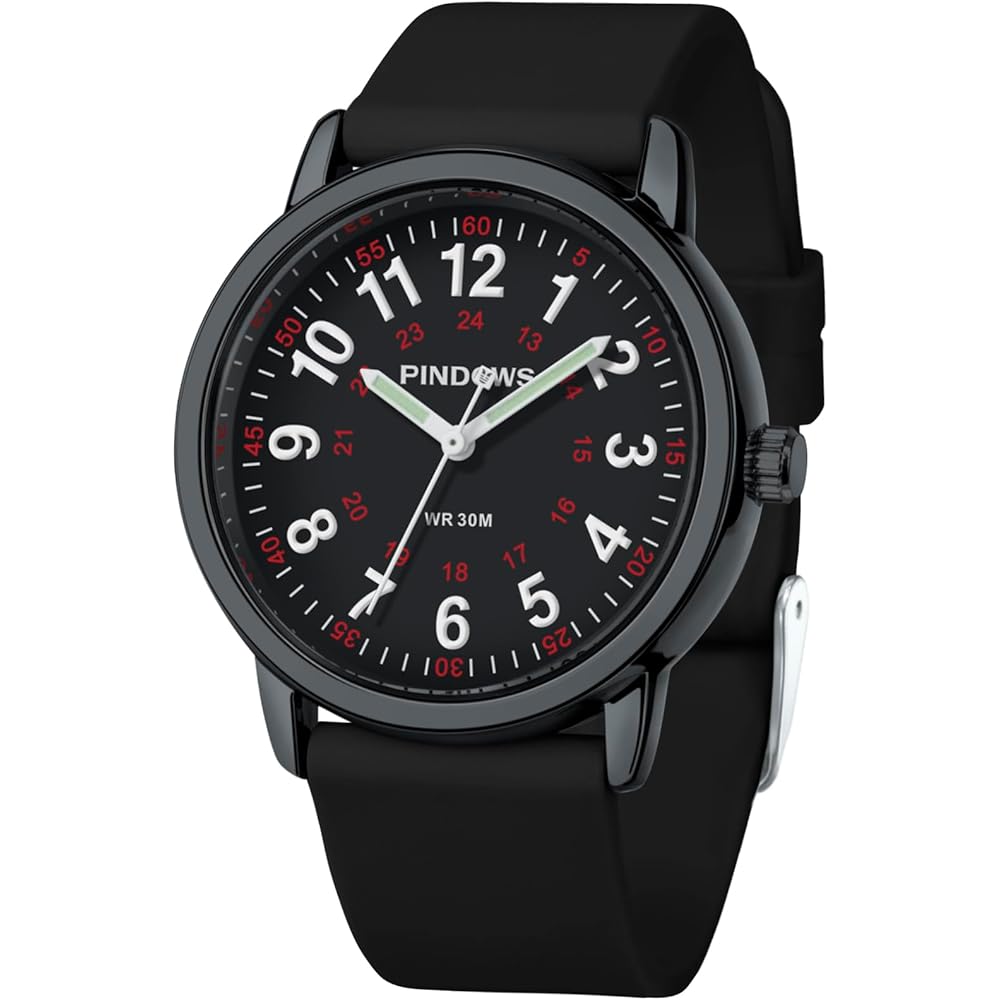 PINDOWS Women s Analog Quartz Watch Unisex Military Time Display 30m Water Resistant Luminous Dial