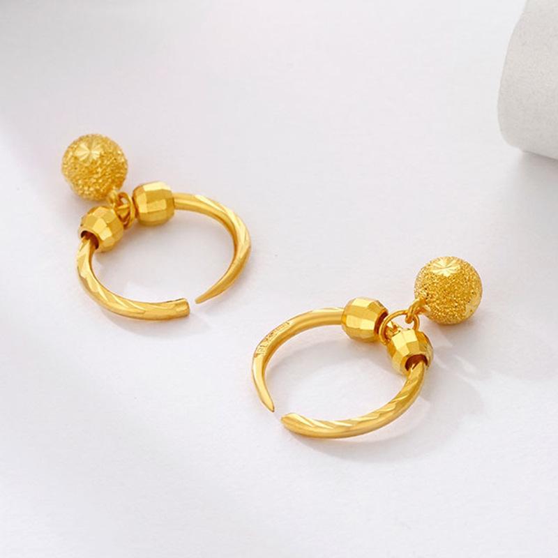 Pure 18 K Gold Color Shiny Simple Transport Beads Earring Jewelry for Women Bride Never Fade Jewelry Birthday Wedding Gifts