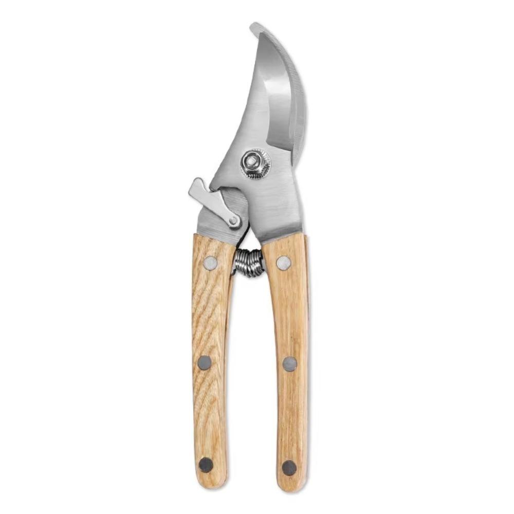 Zahradní nůžky z nerezové oceli s dřevěnou rukojetí, protiskluzové, bezpečnostní zámek, multifunkční zahradní nůžky