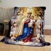 Heavenly Madonna and Child with AngelsFlannel Blanket for Bedroom, Living Room, Sofa, and Nap
