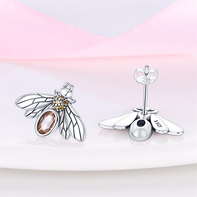 925 Sterling Silver Earring Honey bee with diamond Shells Earrings Jewelry Gift Wedding Earrings For Women Jewellery gift
