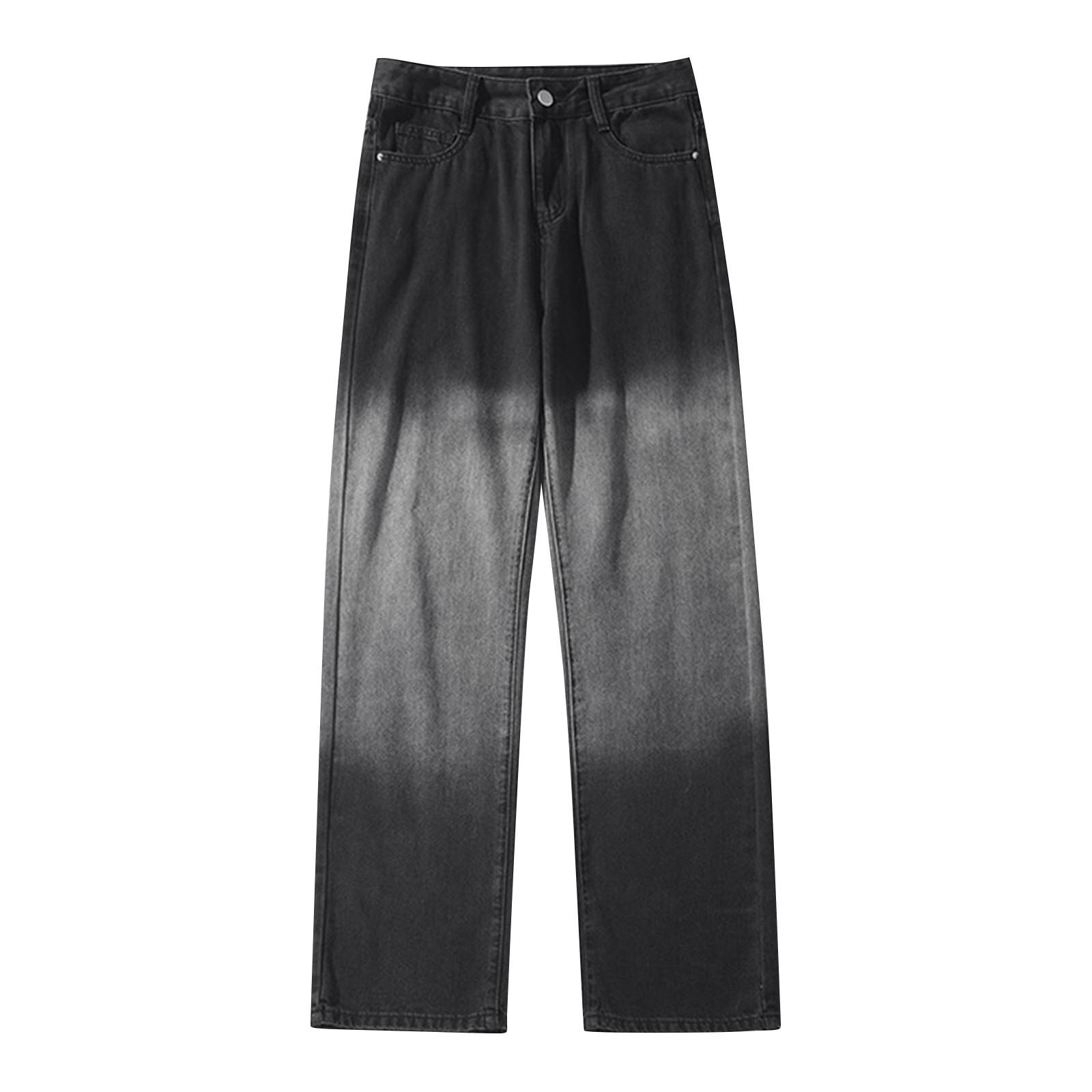 

Американские ретро-брюки мужские весенние градиентные прямые джинсы свободные широкие брюки L чёрный