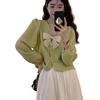Pink V-Neck Puff Sleeve Bowknot Shirt - French Chic Women's Spring Top