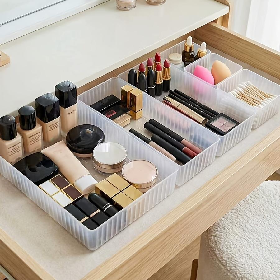 Transparent striped desk and drawer storage set, office, makeup desk divider storage box, student equipment storage and sorting
