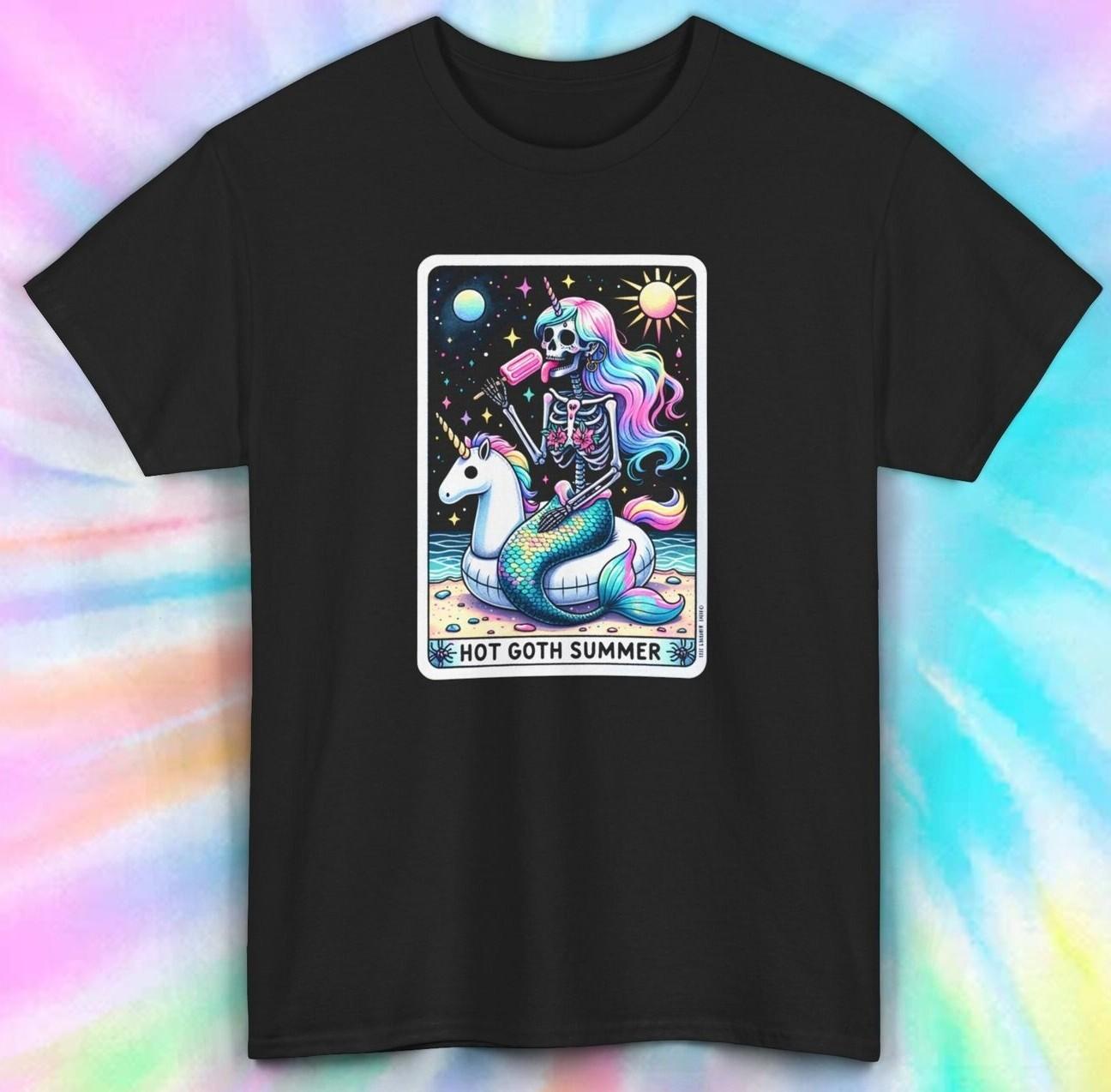 Hot Goth Summer T-Shirt Mens Womens Tees Top | Funny Skeleton Unicorn Tee | Gothic Summer Shirt M