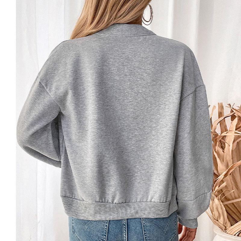 Women's Autumn Short Cardigan Zip Sweatshirt Fashion Solid Colour Casual Sweatshirt Jacket