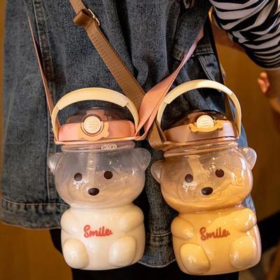 Mielas meškiuko puodelis, įvairių talpų nuo 800 ml iki 1400 ml termosas su šiaudeliu, Kawaii vandens buteliukas mergaitei, vaikui, lauko gėrimo virdulys