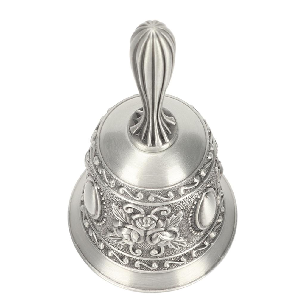 Vintage Hand Bell Flower Carving Zinc Alloy Hand Ring Bell for Bar Wedding School Silver