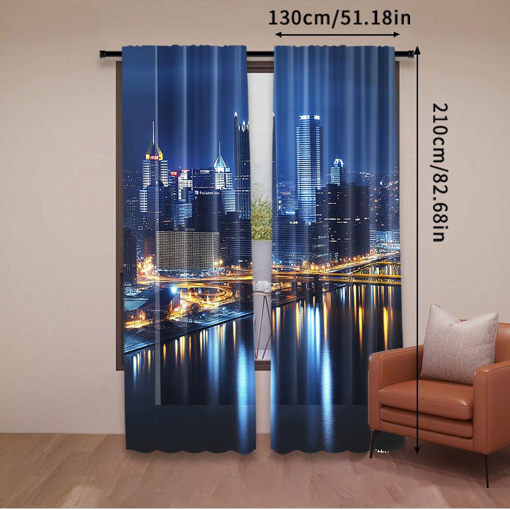 2 ks Závěs s městskou krajinou Mrakodrapy Centrum Pittsburghu Americká noční silueta Obchodní město Scenérie Pro ložnici Obývací pokoj