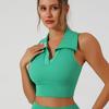 Women's Slimming Polo Collar Tank Top with Ribbed Trim and Chest Pads for Yoga and Fitness.