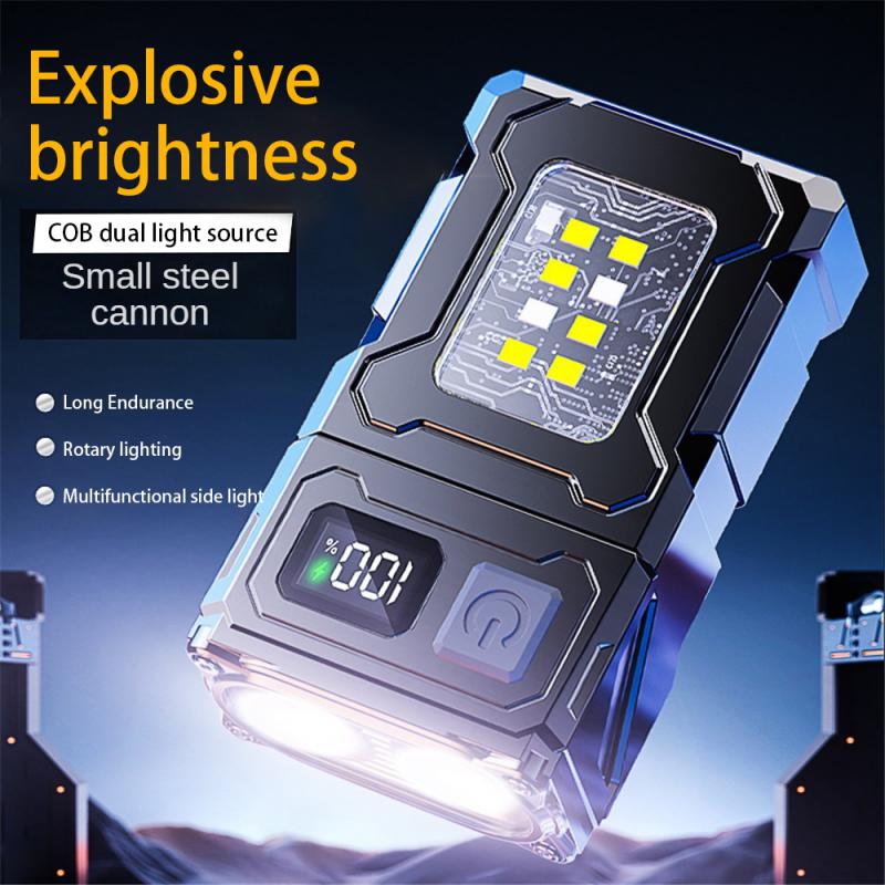 90° Rotatable keychain Flashlight Sensor Headlight 800LM Type-C Rechargeable Work Light With Magnet metal Clip Camping Lantern