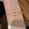 Fashionable Gold Color Women's Cross Chain Bracelet for Girls, Shining with Zircon Inlay, Double-layer Adjustable Charm Bracelet