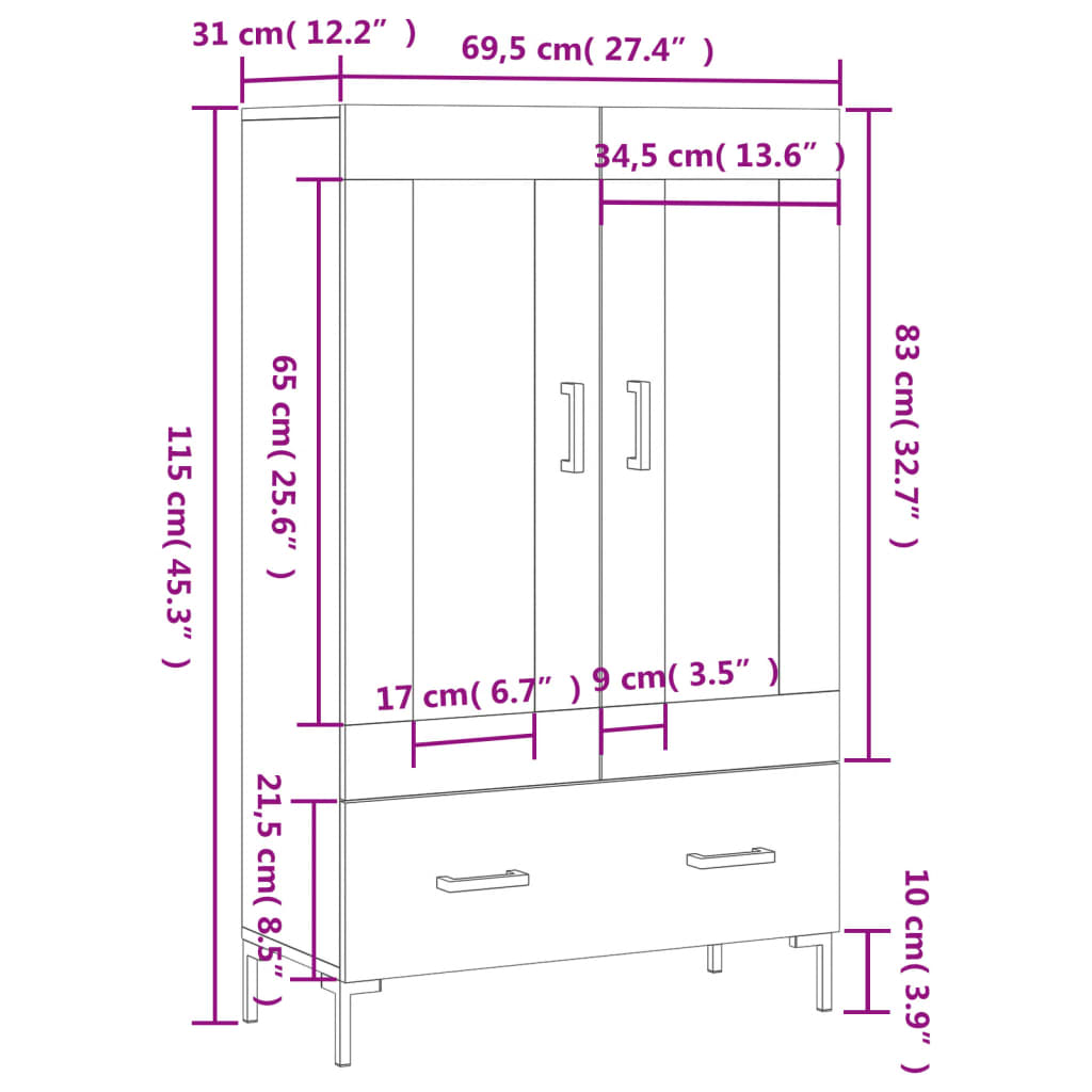 Highboard Concrete Grey 69.5 x 31 x 115 cm Particleboard