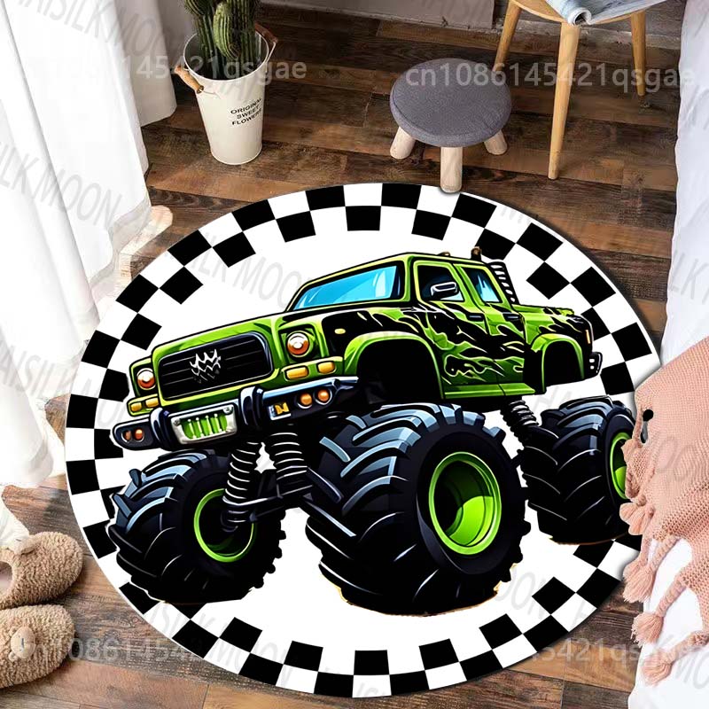 Multiple sizes Monster Truck Print Round Carpet for Living Room Bedroom Table and Chair Sofa Home Decor Area Rug Luxury Gift