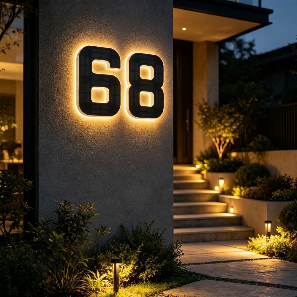 Highlighting Solar Lighted House Numbers Light 11inch Solar Digital Doorplate Yard