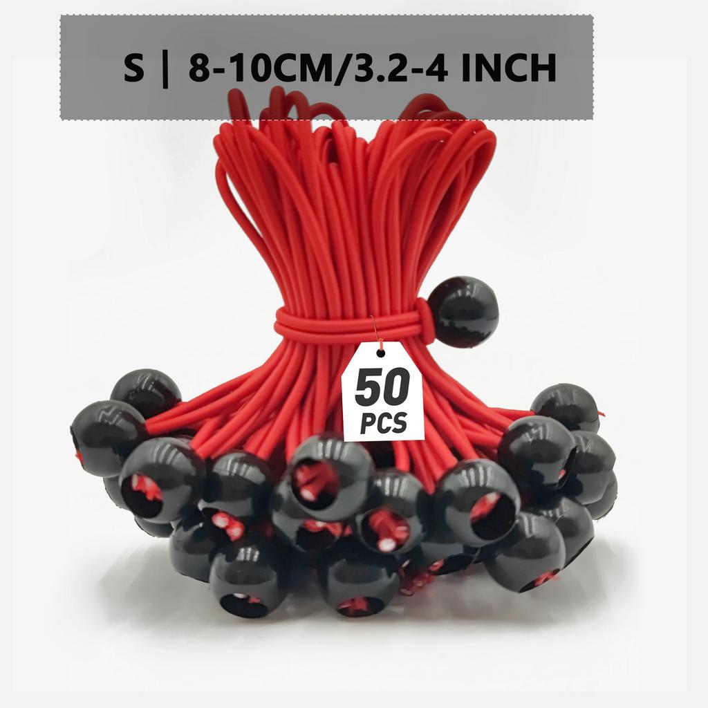 50 Stück Bungee-Kugeln, Schwarze Kordel für Plane, UV-beständig, mit elastischer Schnur für Plane, Gurte, Zelt, Stangen & Drähte