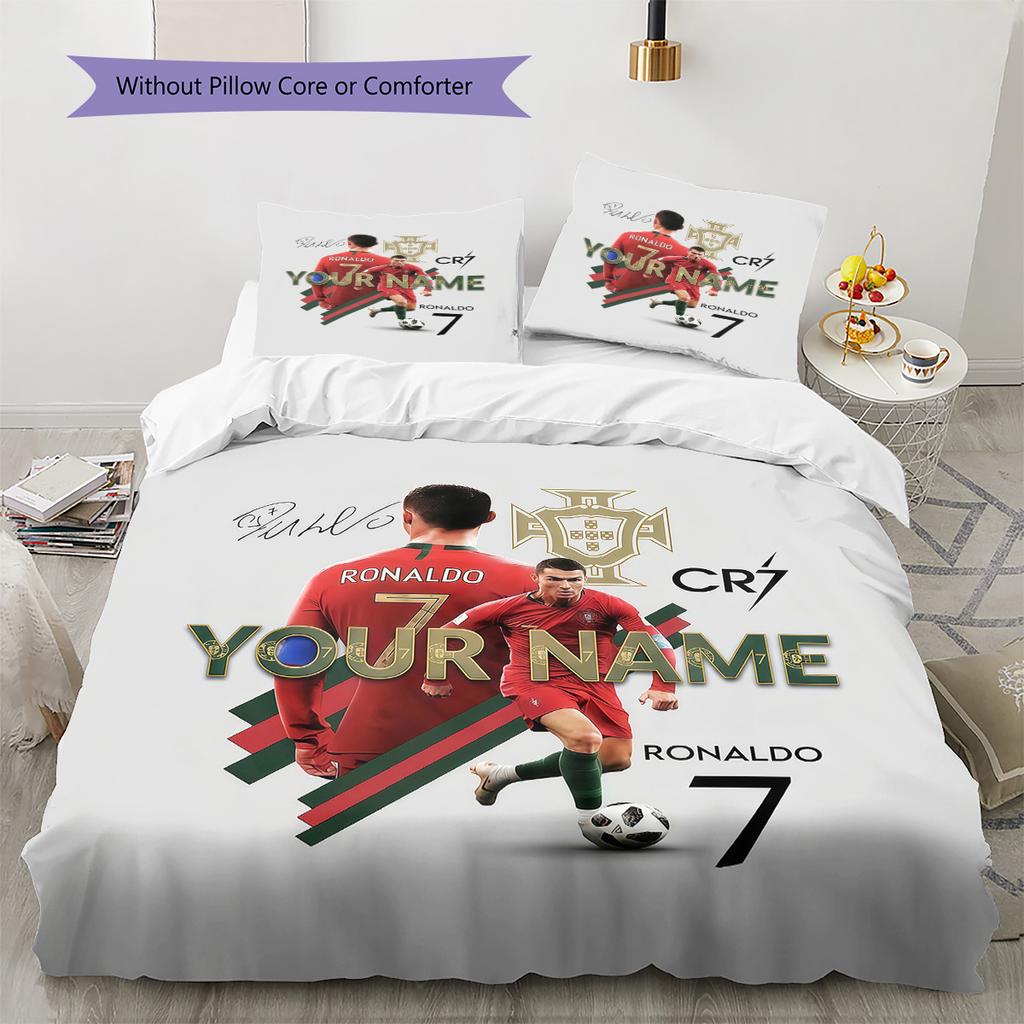 Cr7 Custom Name Pattern Bedding Quilt Set Quilt Cover Pillowcase Home Birthday Gift(1 * duvet cover + 2 * pillowcase, without core)