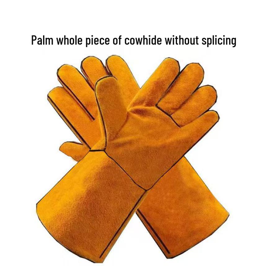 Guantes de Soldadura de Doble Capa de Piel de Vaca Extra Largos: Aislante térmico, Antiescaldaduras, Resistente al desgaste, Suave—Ideal para soldadura fuerte y blanda a alta temperatura