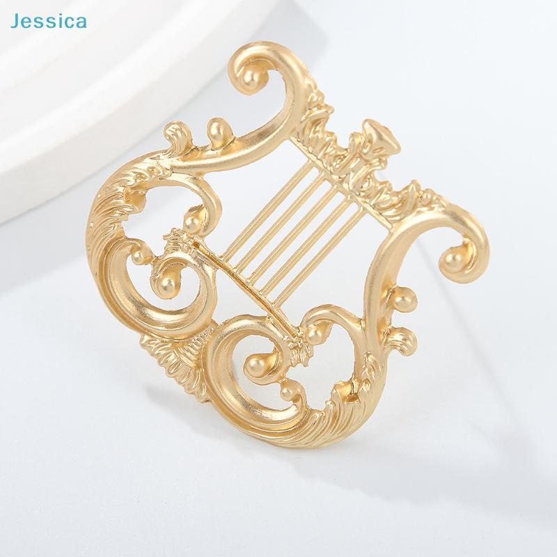 Vintage Gold Lyre Brooch – Baroque Style Musical Instrument Pin For Blazers Dresses