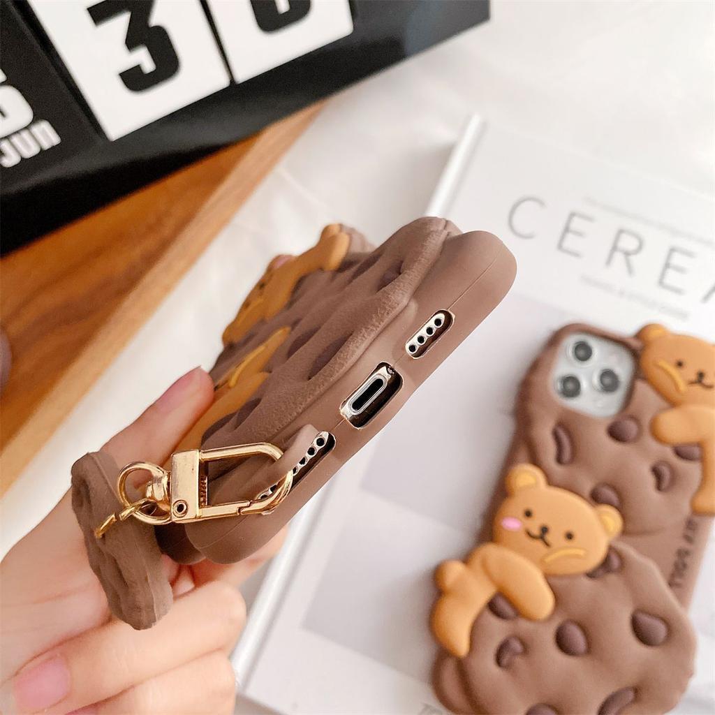 Cute Cartoon Cookie Bear Lanyard Phone Case For iPhone 17 16 15 14 Plus 13 12 11 Pro Max Shockproof Protective Cover