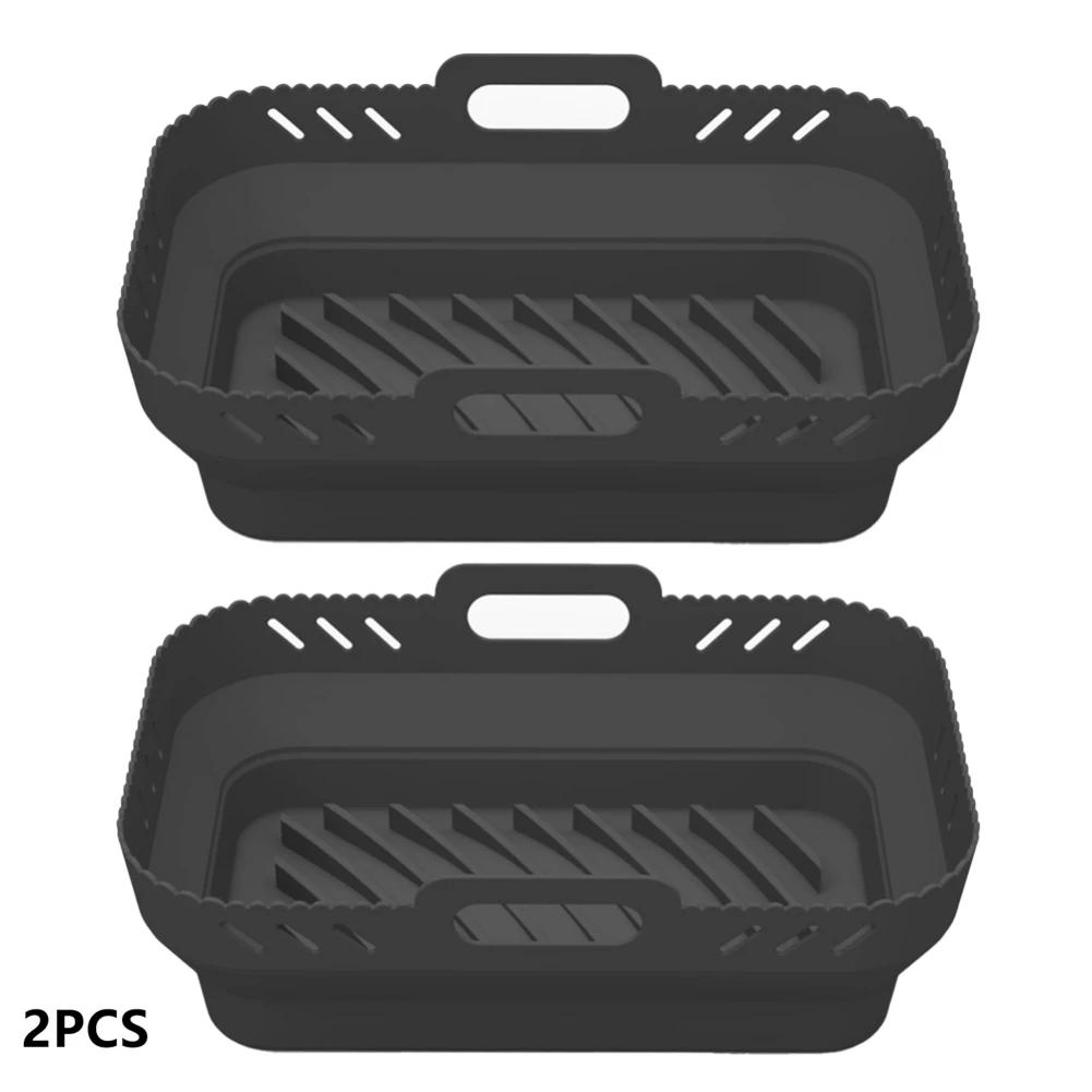2pcs Foldable Silicone Air Fryer Liner for Ninja Dual Air Fryer Accessories Reusable Silicone Pot Grill Pan Kitchen Baking Tools