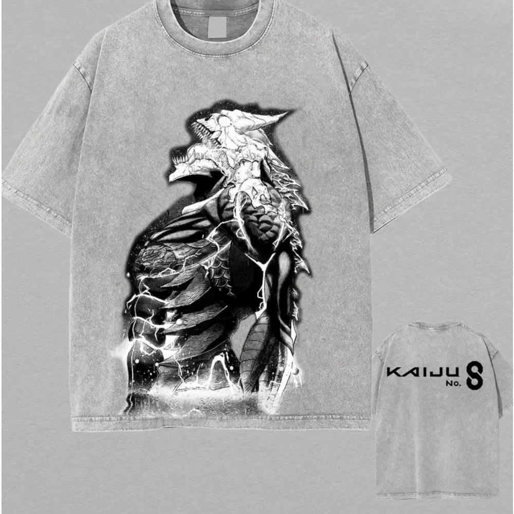 Anime Kaiju No. 8 Graphic T Shirt Men Women Short Sleeve Clothing Oversized Tshirt Washed Cotton Tee Harajuku Male Retro T-shirt