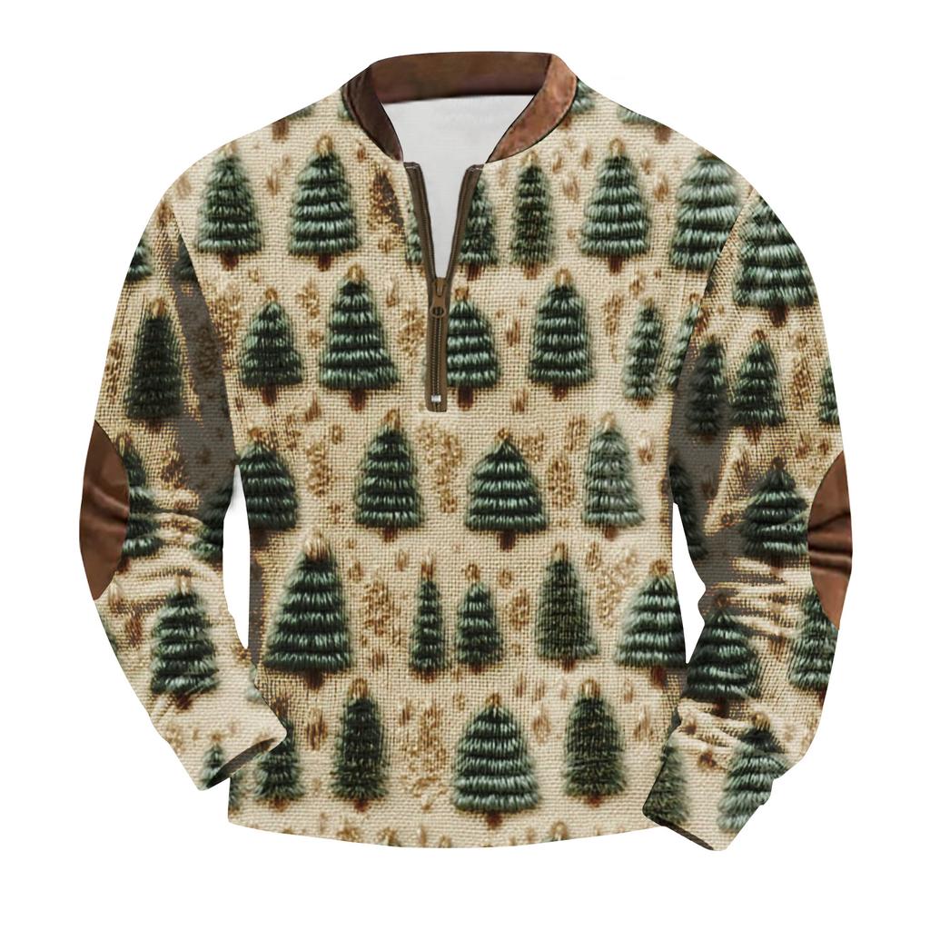 Men's Fashion Christmas Printed Corduroy Zipper Shirt