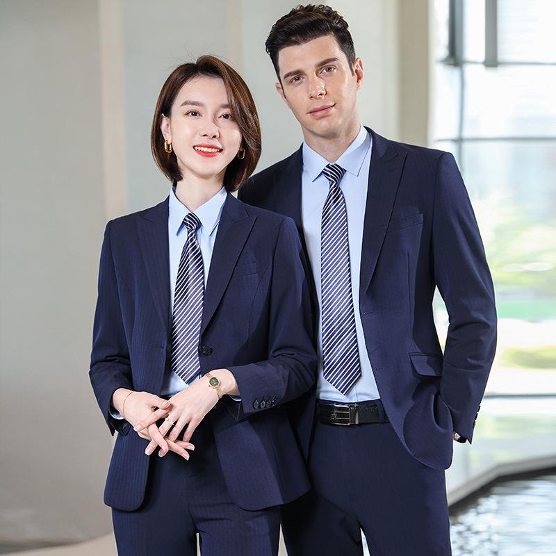 Unisex Professional Blue Suit Set for Civil Servant Interviews, Plus Size Available, Ideal for Hotel Work and Commuting.