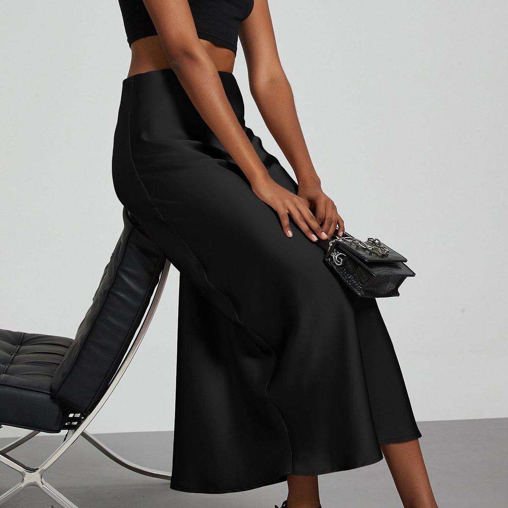 Fashion Satin Party Long Skirt High Waist Solid Color Casual Basic Women Skirts Fishtail Skirt Chic Summer Woman Clothing 2025