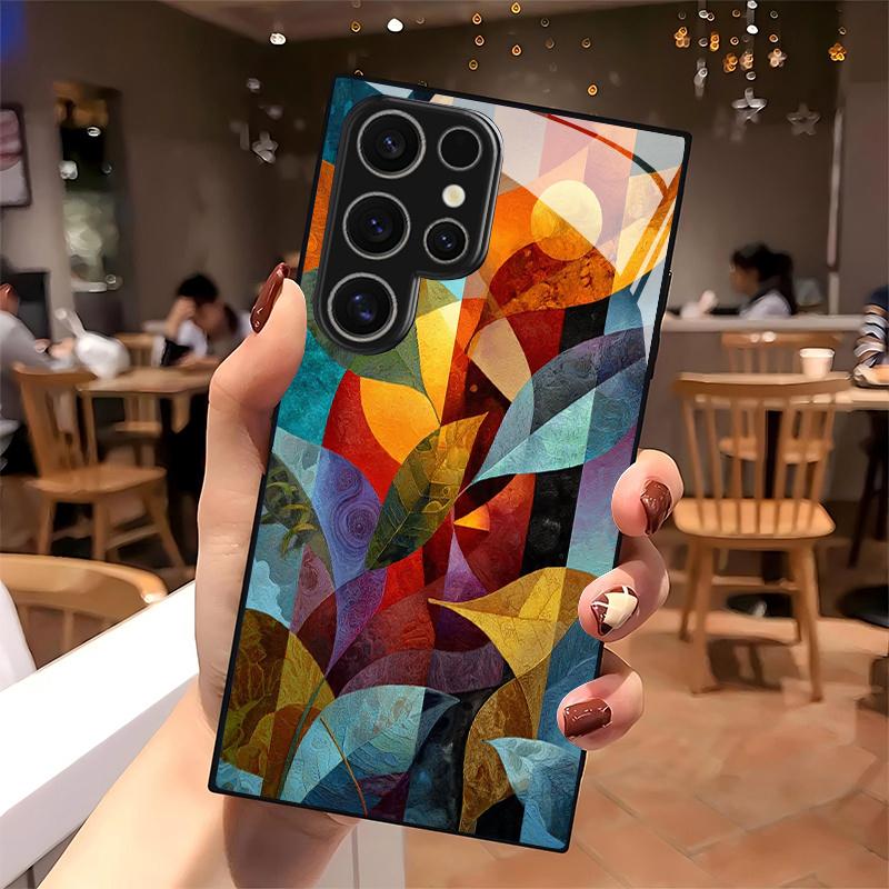 Fall Leaf Abstract Pattern 2D Mobile Phone Case for Samsung S26 S25 S24 S23 S22 S21 S20 A56 A36 A16 - Glass Protective Cover