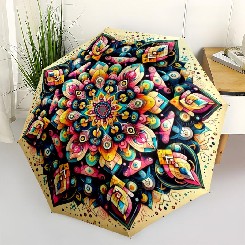 

1pc Psychedelic Mandala Artwork Automatic Open/Close Umbrella - Portable Collapsible Umbrella with 8-Rib Stability, Fashion Lovers yy251017165