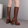 Wasserdichte Tischplatte Dicke Ferse Superhoher Absatz Damen High Boots Quadratische Spitze Seitlicher Reißverschluss Damen Aber Kniestiefel Kniehoch Martin Damenstiefel