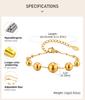 Stainless Steel Round Ball Beads Chain Bracelet for Women, 18K PVD Gold Plated Statement Waterproof Hand Wrist Jewelry
