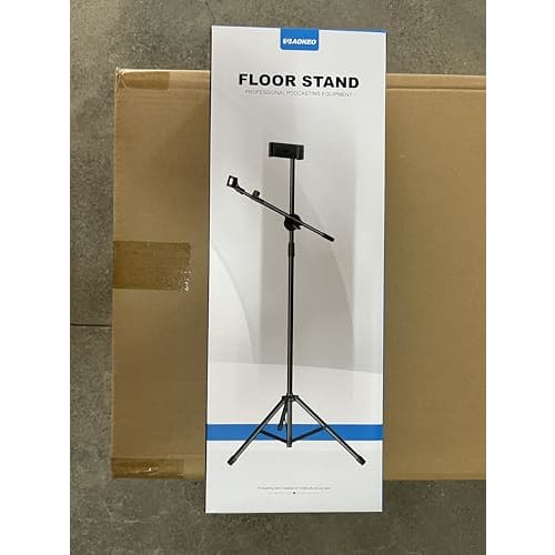 Boom Microphone Stand, Aokeo Floor-Mounted Tablet Microphone Stand with Tripod, 42-68 Inch Portable Microphone Stand with Hanger and Carrying Bag, Sup